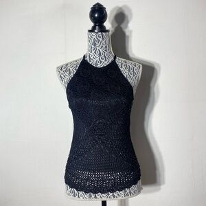 Vintage Y2K Le Chateau Black Crochet Halter Top Going Out Top XS